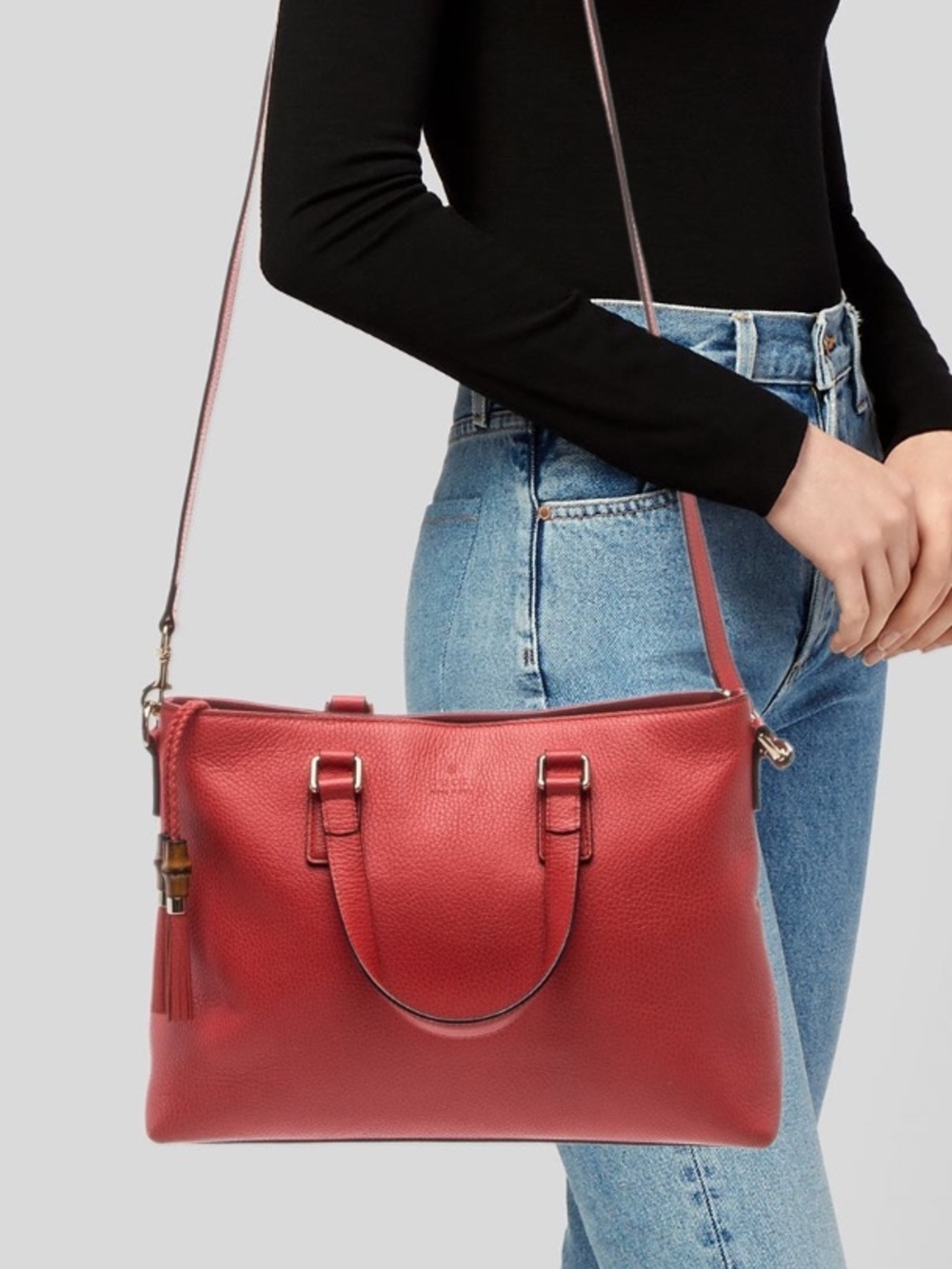 Gucci Red Pebbled Leather Shoulder Tote